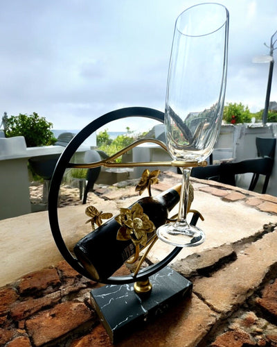 Standaard "Elegante Insect" - voor een wijnfles en glazen, hoogte 33 cm, mogelijkheid tot personalisatie met gravure als cadeau