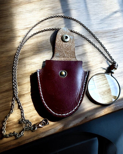 Vintage Look - Vergrootglas met Glazen Lens en Leren Etui, mogelijkheid tot personalisatie met gravure