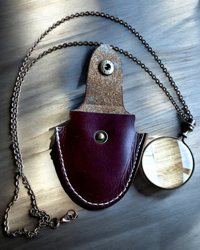 Vintage Look - Vergrootglas met Glazen Lens en Leren Etui, mogelijkheid tot personalisatie met gravure