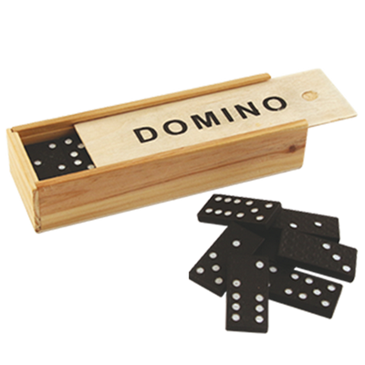 Domino in houten doos met mogelijkheid tot personalisatie met gravure - ideaal cadeau voor liefhebbers van bordspellen, 28 plastic stenen, afmetingen doos 5 x 15 x 3,5 cm, materiaal: hout en plastic