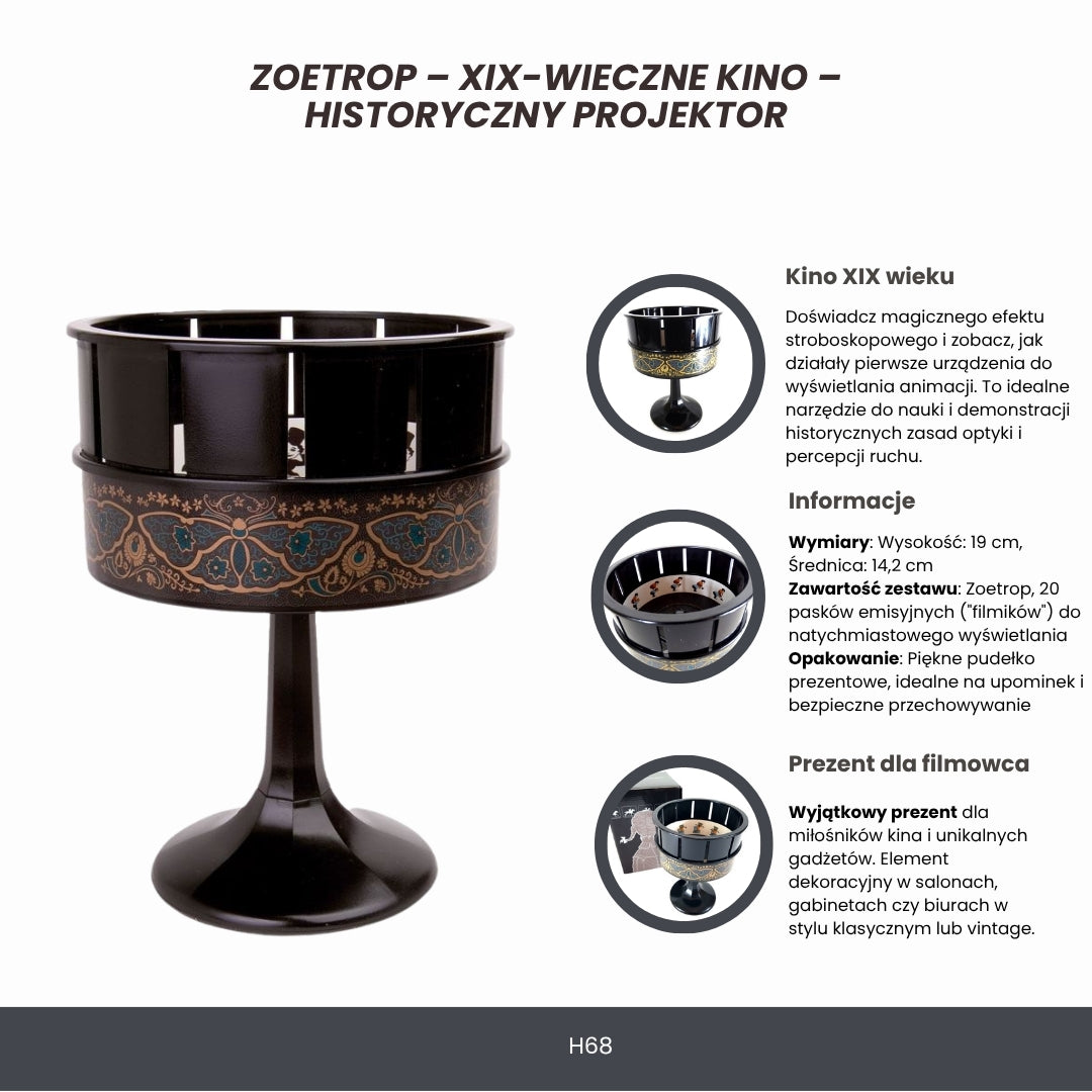 Zoötroop H68 – 19e-eeuwse filmprojector met mogelijkheid tot personalisatie met gravure, ideaal als cadeau – hoogte 19 cm, klassiek design voor interieurdecoratie