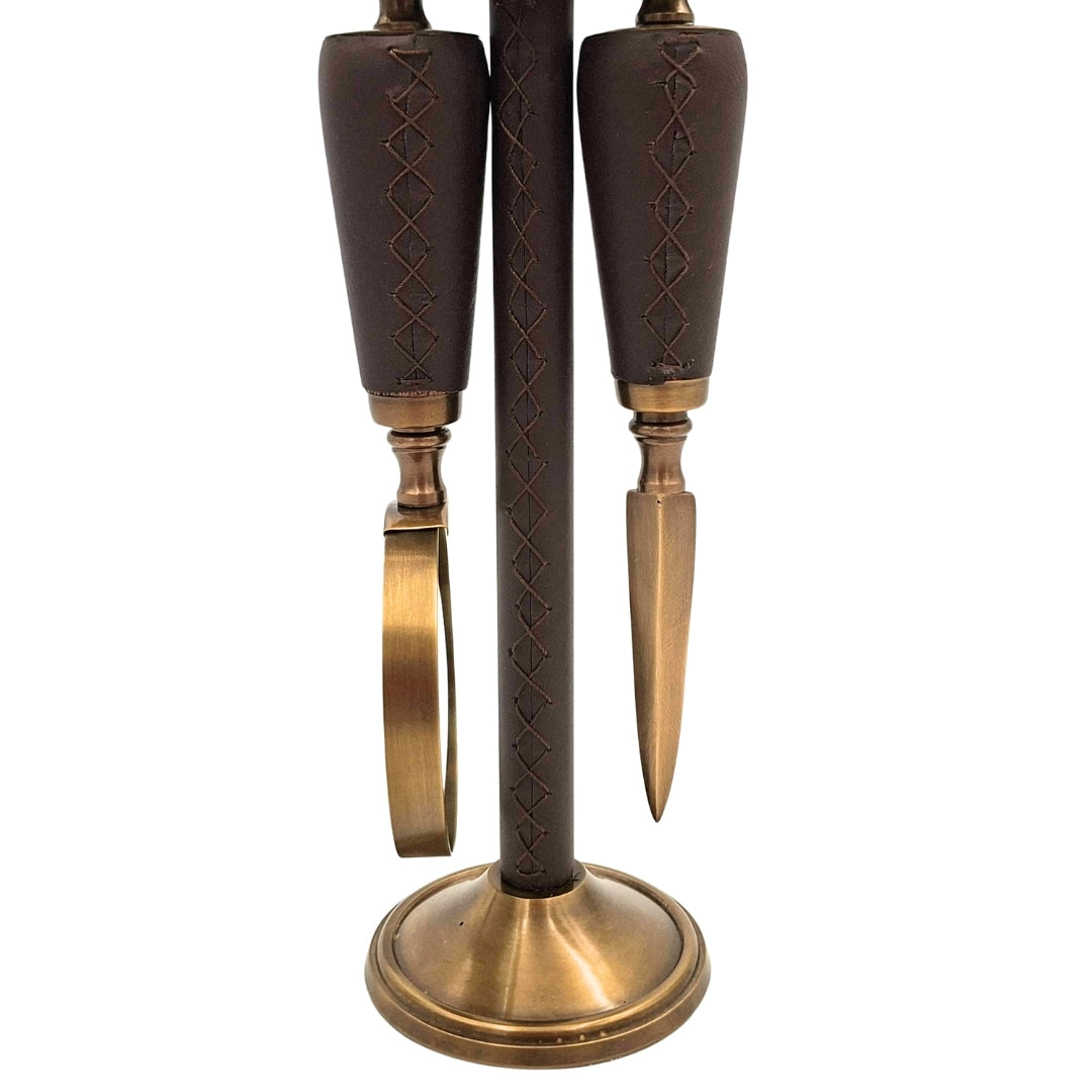 Elegante bureauset van messing en leer
