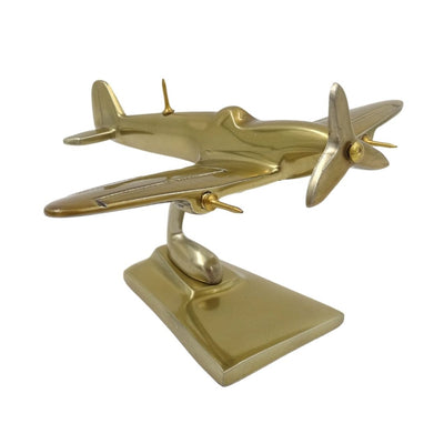 Modelvliegtuig Spitfire goud WWII-jachtvliegtuig, personaliseerbaar met gravure – elegant cadeau voor luchtvaartliefhebbers, gemaakt van aluminium, afmetingen 15 × 13 × 8 cm
