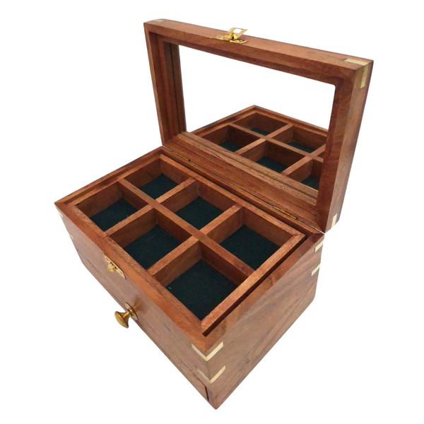 Elegant houten sieradendoosje met spiegel en gepersonaliseerde gravure