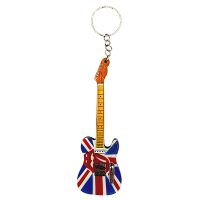 Sleutelhanger Houten Gitaar The Rolling Stones met gravure - gepersonaliseerd cadeau van mahonie, rood, 6x11 cm