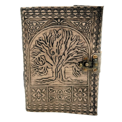 Retro leren notitieboek Levensboom met gravure