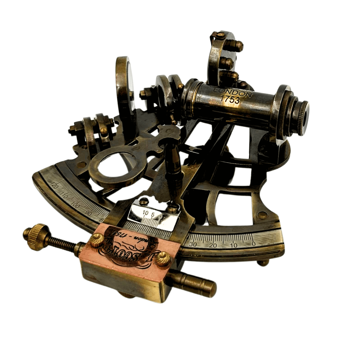 Retro messing sextant in leren etui - elegant navigatie-instrument met graveermogelijkheid - ideaal cadeau voor liefhebbers van zeilen en geschiedenis - afmetingen 13x12x7 cm