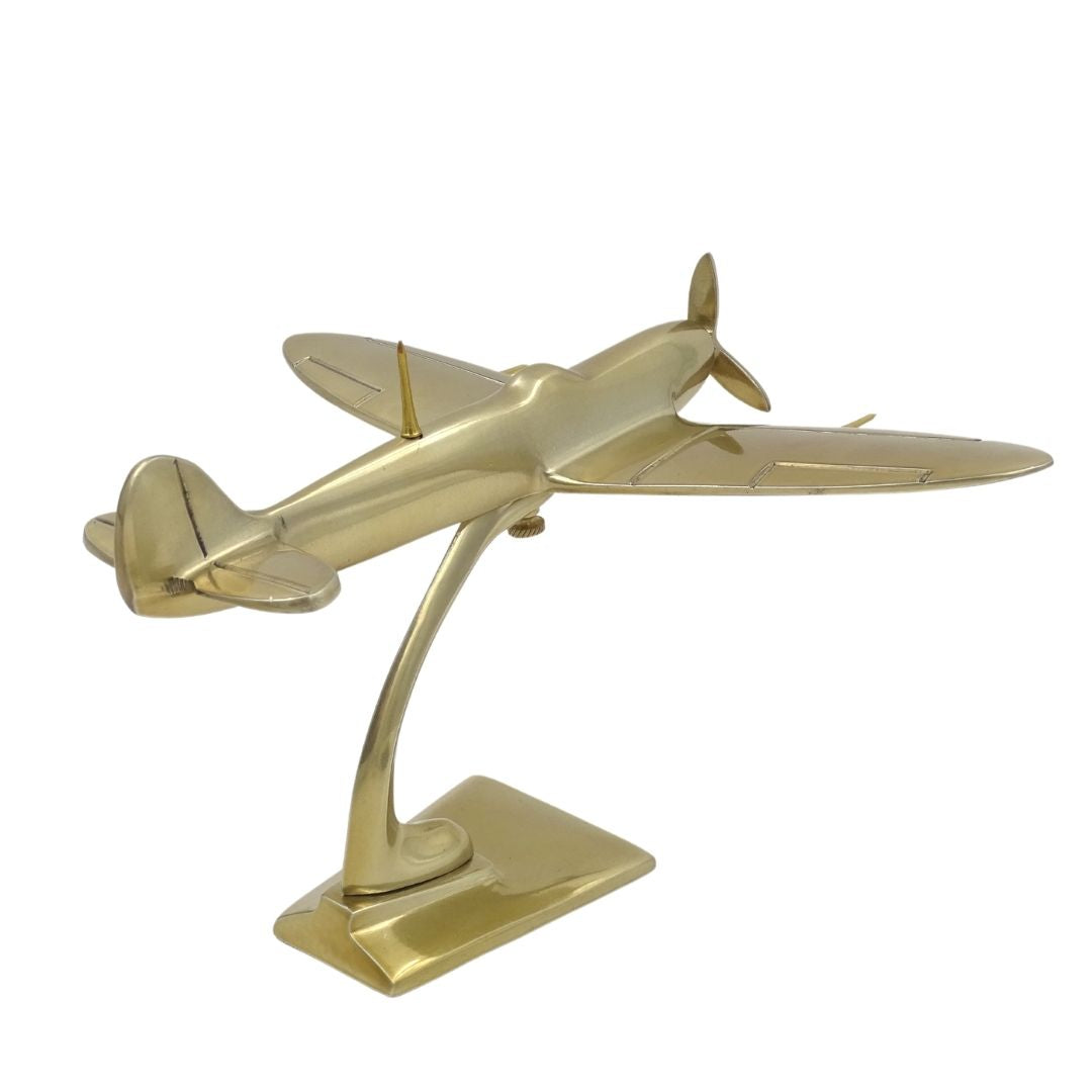 Model van Spitfire-jachtvliegtuig van aluminium in goudkleur, personaliseerbaar met gravure
