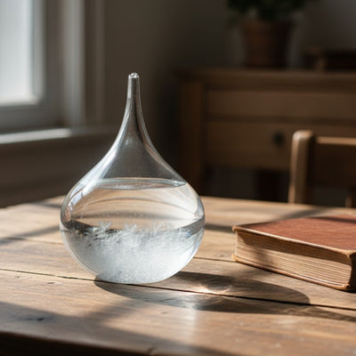 FitzRoy-stormbarometer - druppel Storm Glass met mogelijkheid tot personalisatie met gravure - elegant cadeau in druppelvorm, hoogte 11 cm, glazen vat met unieke kristallen die reageren op weersveranderingen