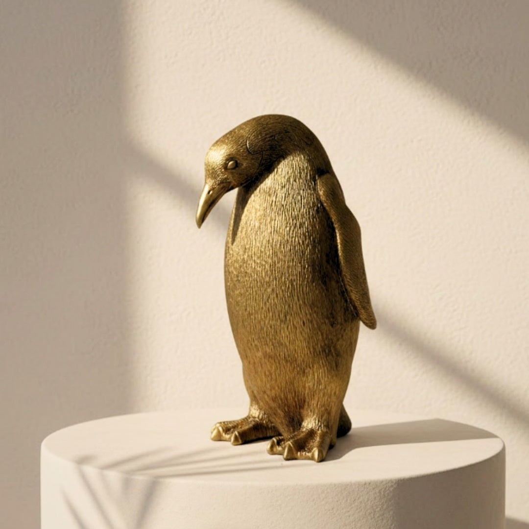 Gouden pinguïn 20,5 cm met mogelijkheid tot personalisatie met gravure – elegant decoratief beeldje als cadeau, glamourstijl, art deco, gemaakt van hoogwaardig polyresin
