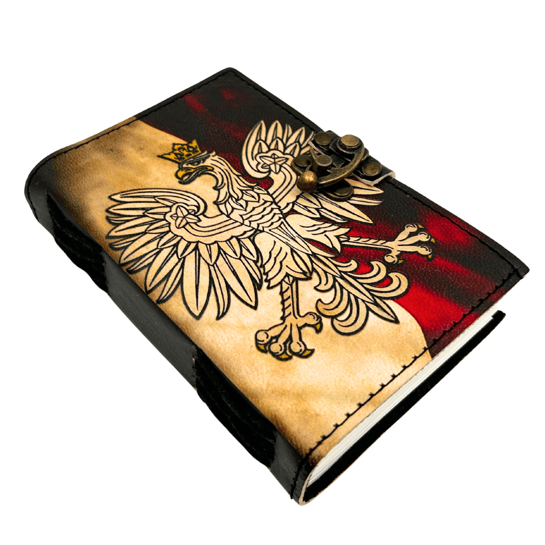 Leren notitieboek dagboek Poolse adelaar patriottisch met gravure