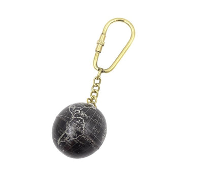 Sleutelhanger globus KRT14 met personaliseerbare gravure, zwart en goudgeel, ideaal cadeau voor een reiziger, diameter 3 cm, lengte 10 cm