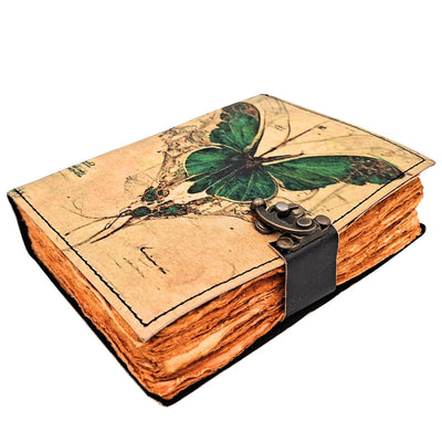 Retro leren notitieboek vlinder met gravure