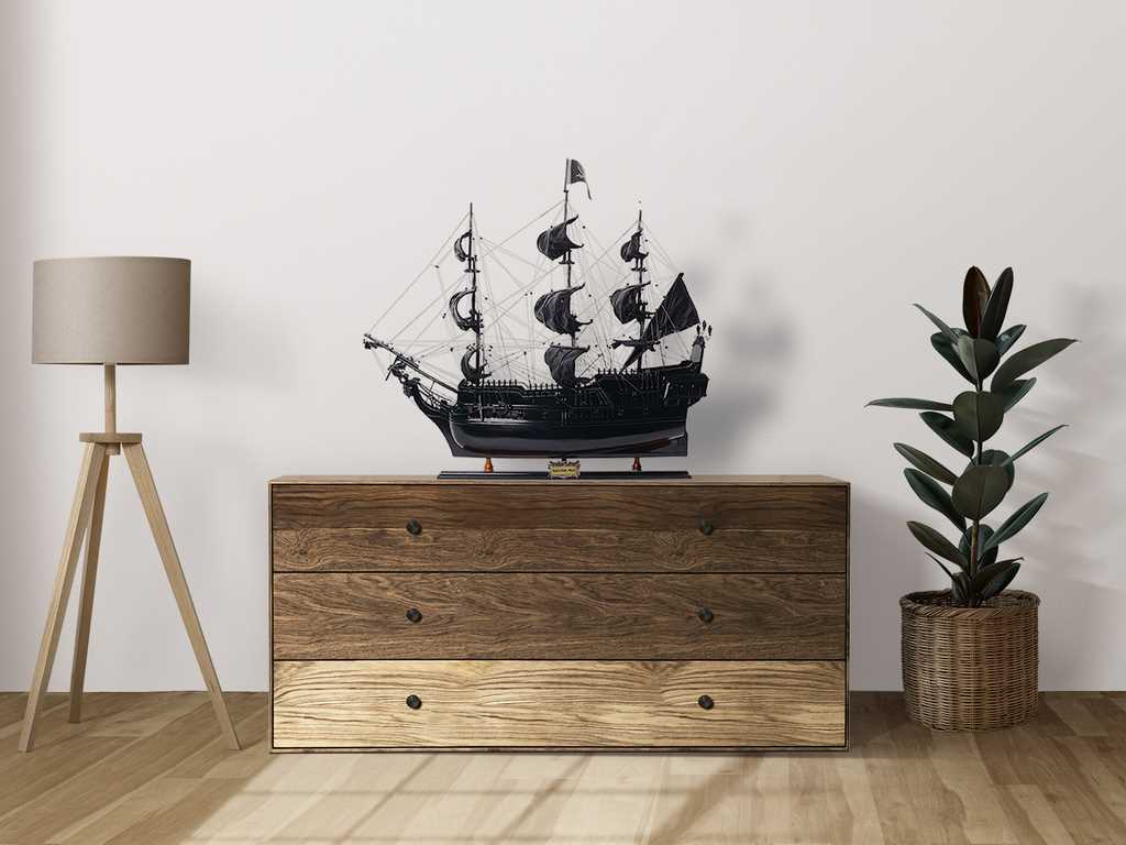 Model van het piratenschip Black Pearl BP80R met personaliseerbare gravure, lengte 89 cm, exclusief cadeau voor elke gelegenheid, kunstambacht, houten standaard