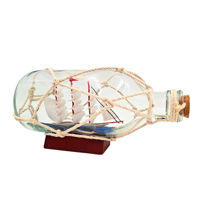 Schip in fles op houten voet met mogelijkheid tot personalisatie met gravure