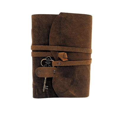 Retro leren notitieboek met sleuteltje en riem 200 pagina's 18 x 13 cm