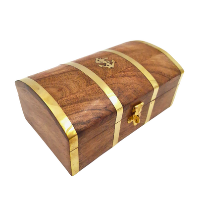 Vintage maritiem houten kistje DNU-020 met messing ankermotief, gepersonaliseerde gravure, ideaal als cadeau voor liefhebbers van de zee, afmetingen 18,4 × 12,7 × 7,6 cm
