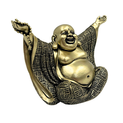 Beeldje van een vrolijke Boeddha in goud met mogelijkheid tot personalisatie met gravure - Elegante decoratie als cadeau met een hoogte van 17,1 cm van polyresin, symboliseert rijkdom en geluk