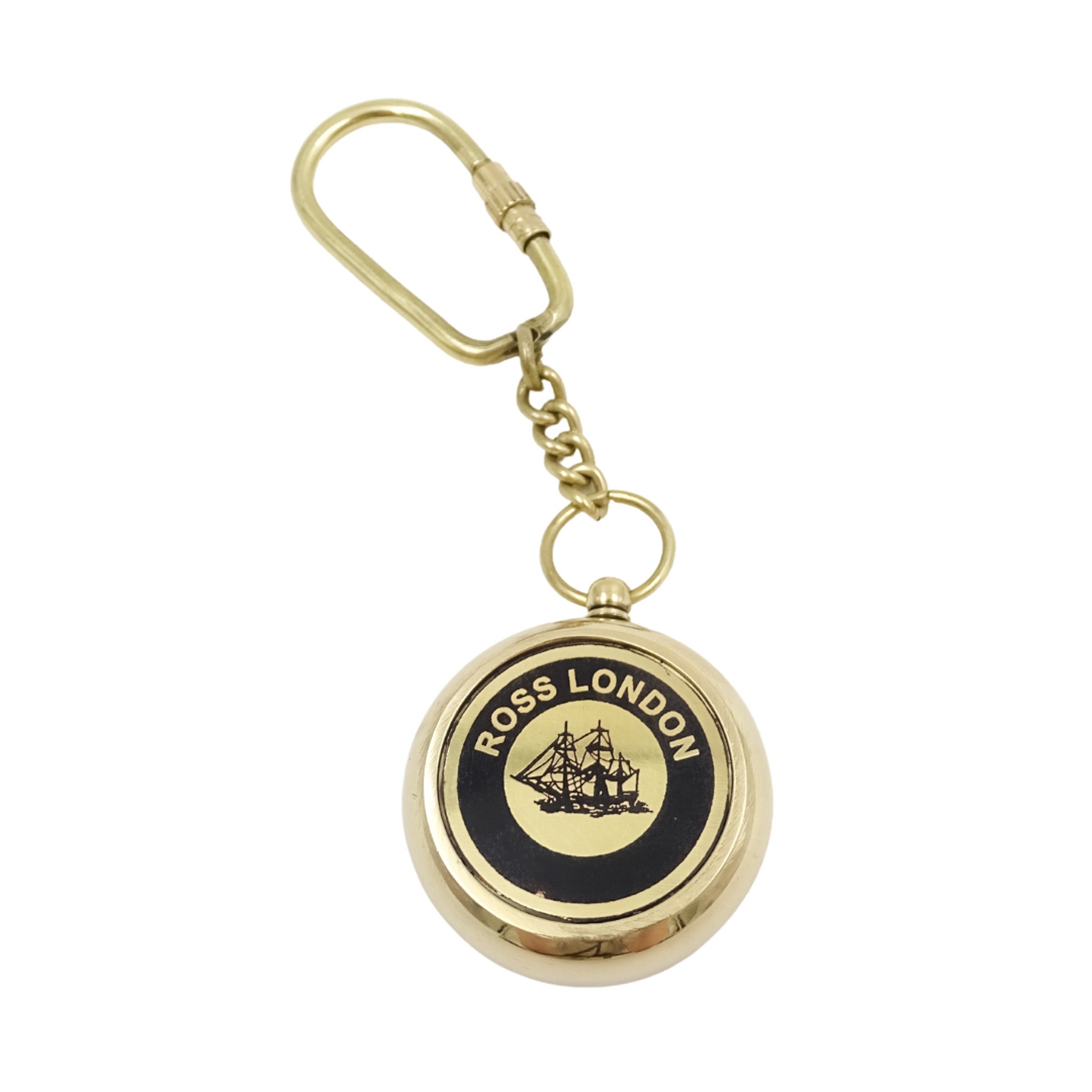 Metalen kompassleutelhanger NC2050 met gravure - gepersonaliseerd goudkleurig kompas in zwart als cadeau, messing behuizing, diameter 3,5 cm