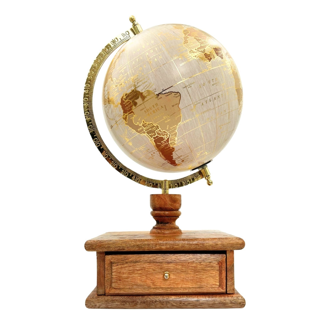 Elegante vintage bureauglobe met houten voet en lade