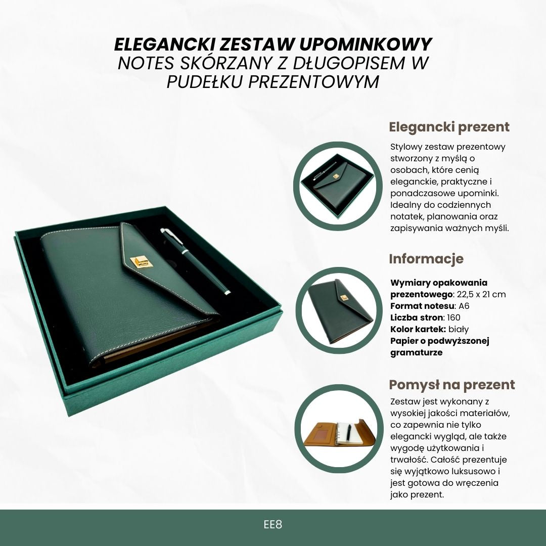 Elegante cadeauset met gepersonaliseerde gravure - leren A6-notitieboek met hoogwaardige pen in luxe geschenkdoos