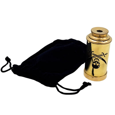 Piratenkijker met embleem – inklapbare messing verrekijker met gravure – ideaal cadeau voor een jonge zeeontdekker – hoogte 15 cm, set met fluwelen zakje