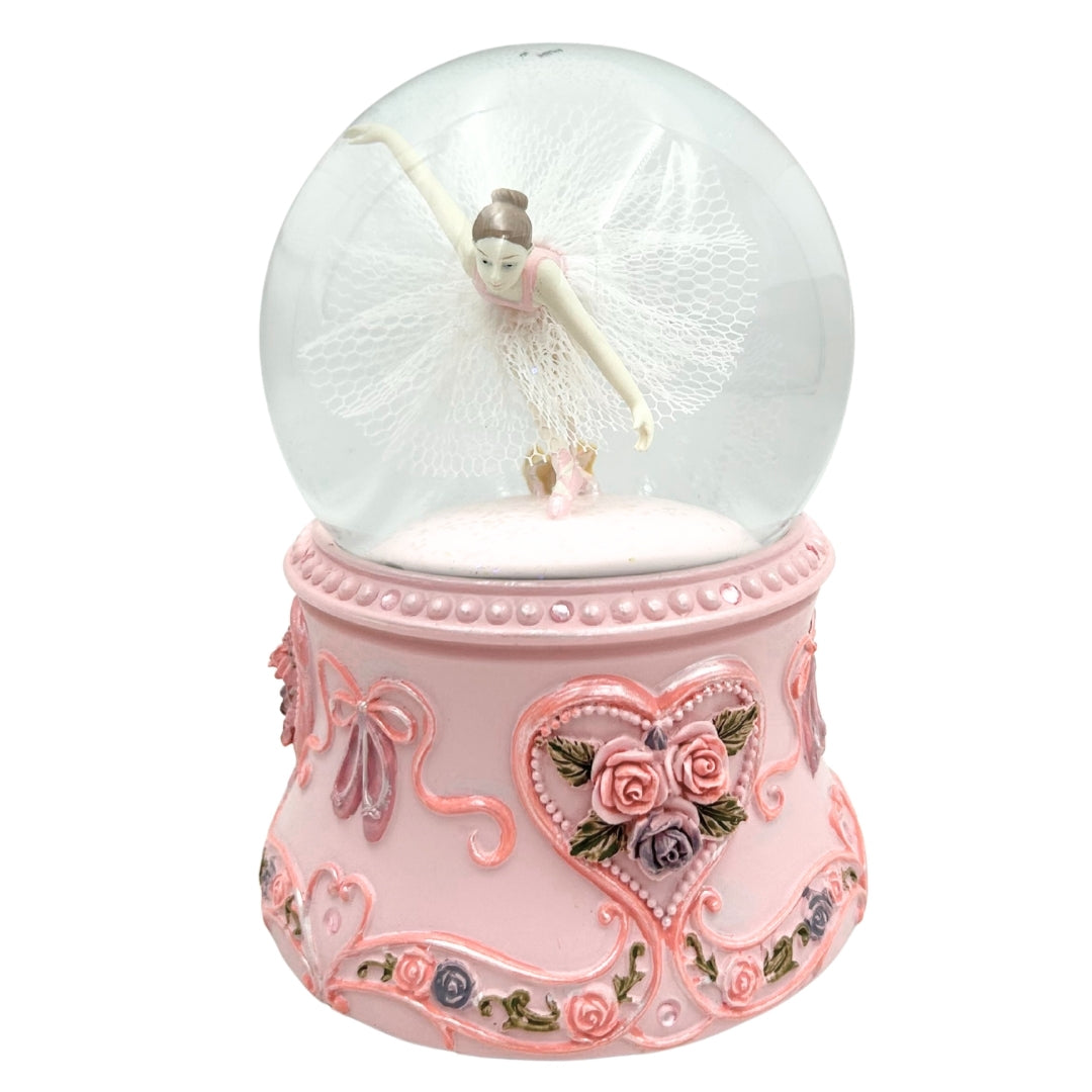 Dansende ballerina in glazen bol 15cm met gepersonaliseerde gravure - elegante muziekdoos met pastelkleurige voet en melodie Het Zwanenmeer