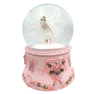 Dansende ballerina in glazen bol 15cm met gepersonaliseerde gravure - elegante muziekdoos met pastelkleurige voet en melodie Het Zwanenmeer