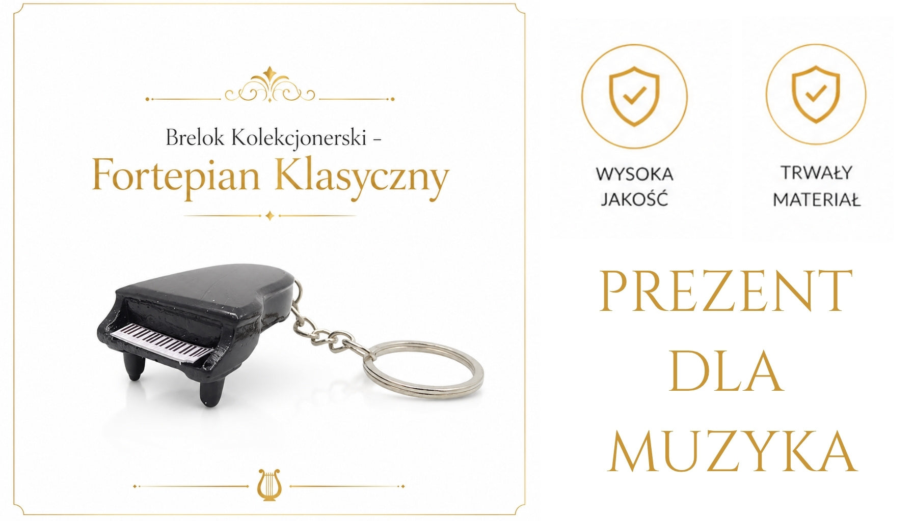 Verzamel-sleutelhanger Klassieke Piano ECK-0863 met gepersonaliseerde gravure – elegant zwart gadget als cadeau voor liefhebbers van klassieke muziek en pianisten