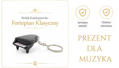Verzamel-sleutelhanger Klassieke Piano ECK-0863 met gepersonaliseerde gravure – elegant zwart gadget als cadeau voor liefhebbers van klassieke muziek en pianisten