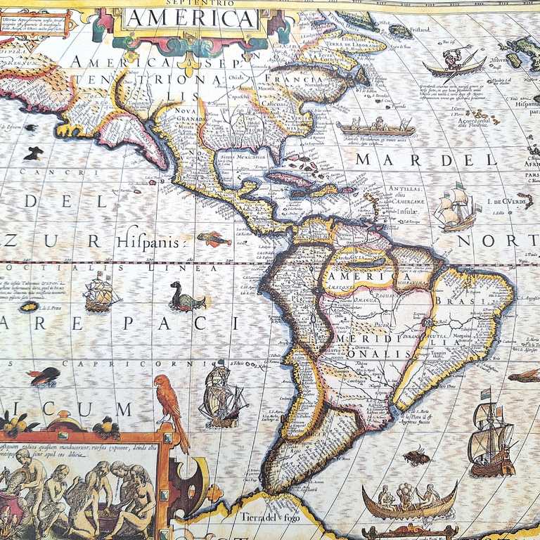 Kaart van Amerika 1628 - J. Hondius-reprint met mogelijkheid tot personalisatie met gravure - ideaal cadeau voor reizigers en geschiedenisliefhebbers - afmetingen 37,5 x 50 cm