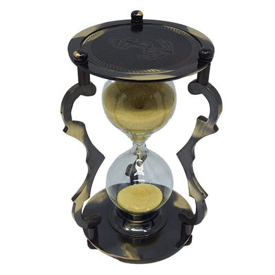 Elegante antieke messing zandloper 5 min met gravure