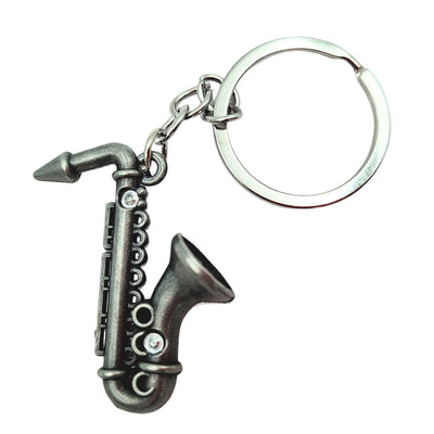 Metalen sleutelhanger saxofoon in zilverkleur
