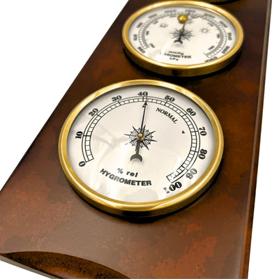 Elegant retro-weerstation 36cm met gravure – barometer, thermometer, hygrometer in houten behuizing