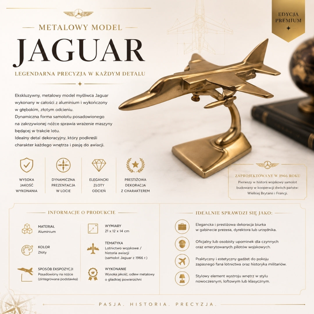 Metalen model van de Jaguar-straaljager in goudkleur, personaliseerbaar met gravure