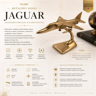 Metalen model van de Jaguar-straaljager in goudkleur, personaliseerbaar met gravure