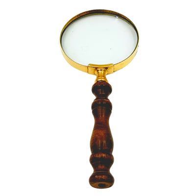 Retro messing loep met houten handvat - vergrootglas 18 cm met personalisatiemogelijkheid door gravure