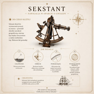 Messing sextant met gravure in houten doos