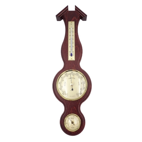 Fischer 6690-22 weerstation met barometer, thermometer en hygrometer in houten mahonie omlijsting