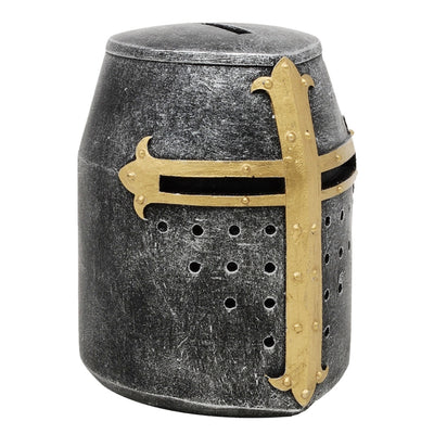 Spaarpot kruisridderhelm met personalisatie met gravure – uniek cadeau in middeleeuwse stijl, hoogte 10 cm, handbeschilderd, van polyresin