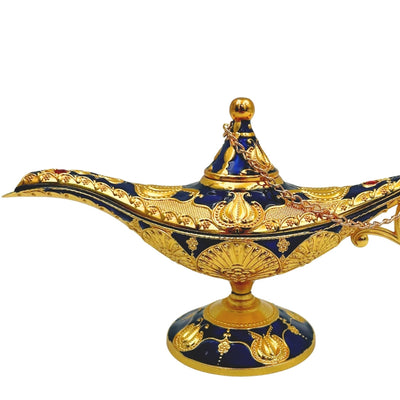 Aladdins lamp LABB met metalen versieringen in goudkleur, donker marineblauw, 22 x 7 x 11 cm