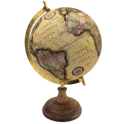 Stijlvolle decoratieve retro globe op houten voet 32 cm met personalisatiemogelijkheid door gravure