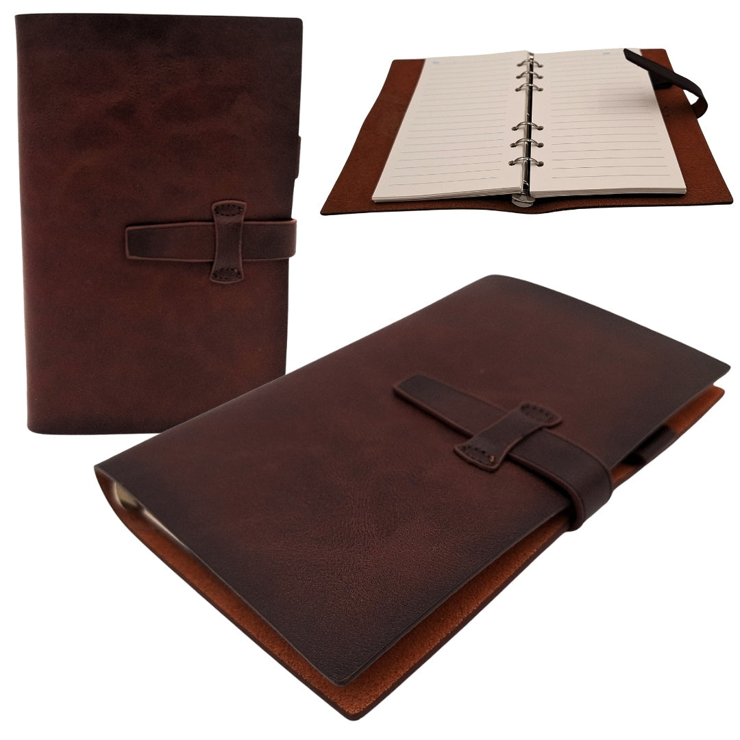 Elegant leren A6-notitieboek retro vintage met sluiting en personalisatie – ideaal als cadeau – donkerbruin, van hoogwaardig rundleer – 80 pagina's wit papier