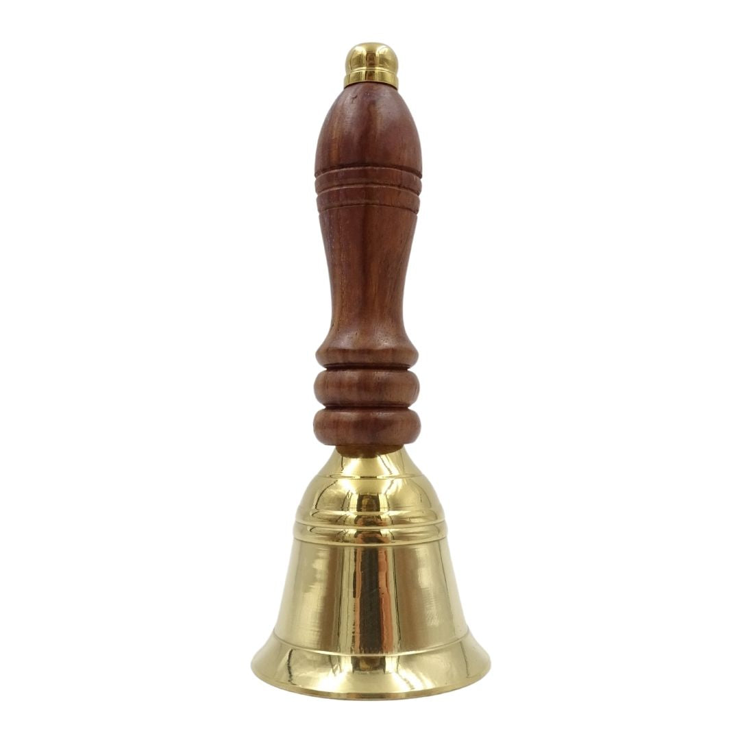 Retro messing handbel met houten handvat