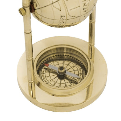Decoratieve messing wereldbol met kompas en mogelijkheid tot personalisatie met gravure, goudkleurig, hoogte 12,5 cm