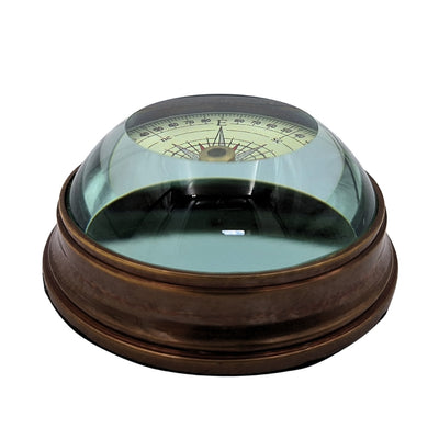 Stijlvol lenskompas van messing en glas met mogelijkheid tot personalisatie met gravure - retro gadget voor op het bureau, ideaal cadeau voor een reiziger - diameter 6,3 cm, hoogte 3 cm, kleur beige, rood en zwart