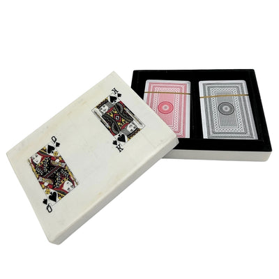Elegante set van twee kaartspellen in een doos van hars met mogelijkheid tot personalisatie door gravure