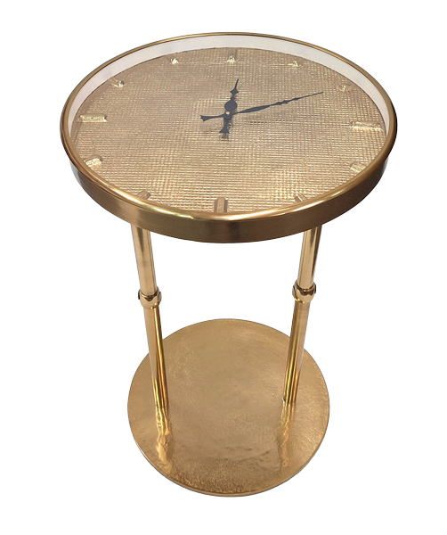 Gouden metalen glamourtafel met klok en mogelijkheid tot graveren – elegante decoratie 40x40x60 cm als cadeau