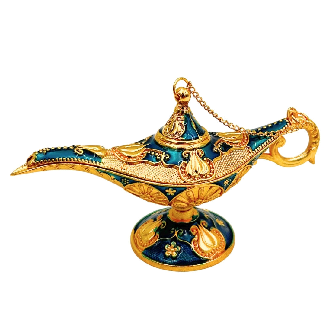 Decoratieve metalen Aladdin-lamp, marineblauw-goud 12cm - LAB12