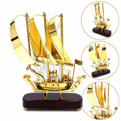 Elegant messing schip op houten voet 30 cm met mogelijkheid tot personalisatie door gravure